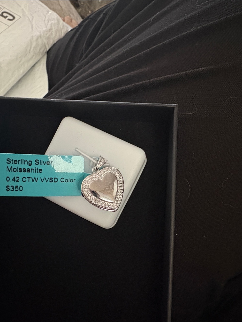 Sterling Silver Heart Pendant Necklace with Moissanite Accent - Silver